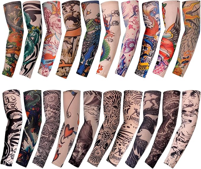 HOVEOX 20Pcs Temporary Tattoo Arm Sleeves Fake Tattoo Arm Sunscreen Sleeves