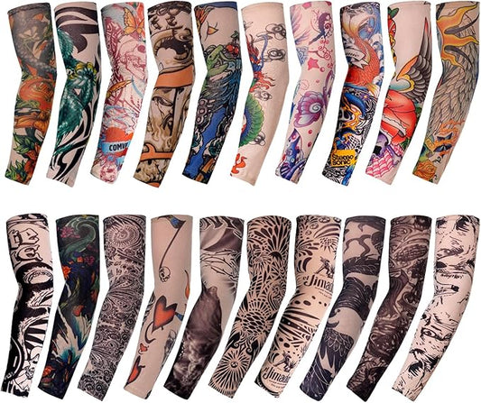 HOVEOX 20Pcs Temporary Tattoo Arm Sleeves Fake Tattoo Arm Sunscreen Sleeves