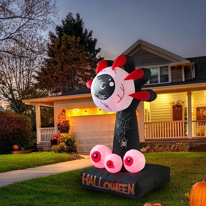 LANGXUN 8ft Hell's Eye Spooky 2025 Halloween Inflatable Decorations - Eyeball & Claws Yard Prop with LED Effect for Indoor Outdoor Lawn, Garden, Patio Cute Skeleton Ghost Holiday Party Decor