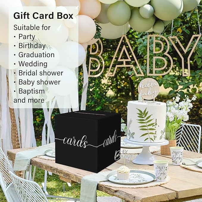 1 Pack Black and Silver Foil Card Box for Party, 8.7" Black Gift Card Box Money Box for Birthday, Wedding, Baby Shower, Retirement, Anniversary, Bridal Shower, Raffle Ticket