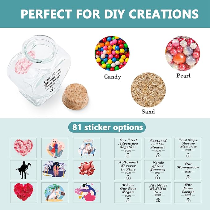 Azrra Honeymoon Sand Keepsake Jar 2025, Bridal Shower Gifts, Honeymoon Essentials for Newlywed, Engagement, Wedding Gifts for Couples 2025, Heart Shaped Jar with DIY Stickers & Gift Box