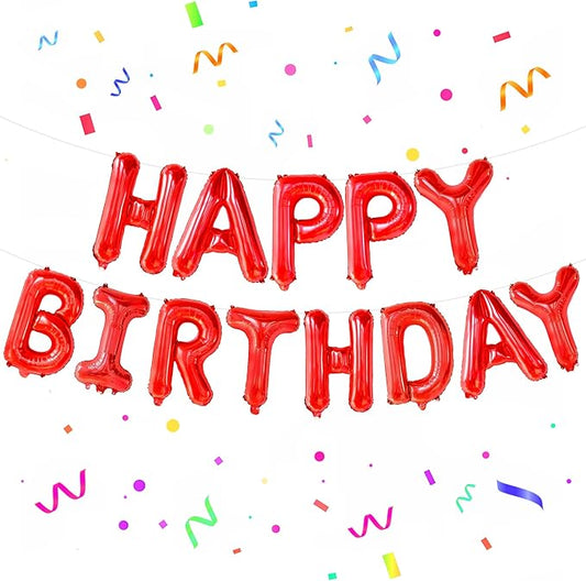 KatchOn, Red Happy Birthday Balloon Banner - 16 Inch | Red Mylar Foil Balloon For Happy Birthday Decorations | Birthday Sign Banner For Birthday Party Decorations