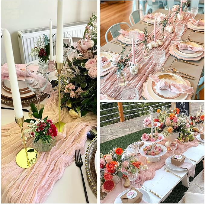 6 Pack Blush Pink Cheesecloth Table Runner 10FT Boho Gauze Fabric Table Runner 35 x 120 Inch Rustic Sheer Runner for Centerpiece Wedding Birthday Baby Shower Party Table Decoration