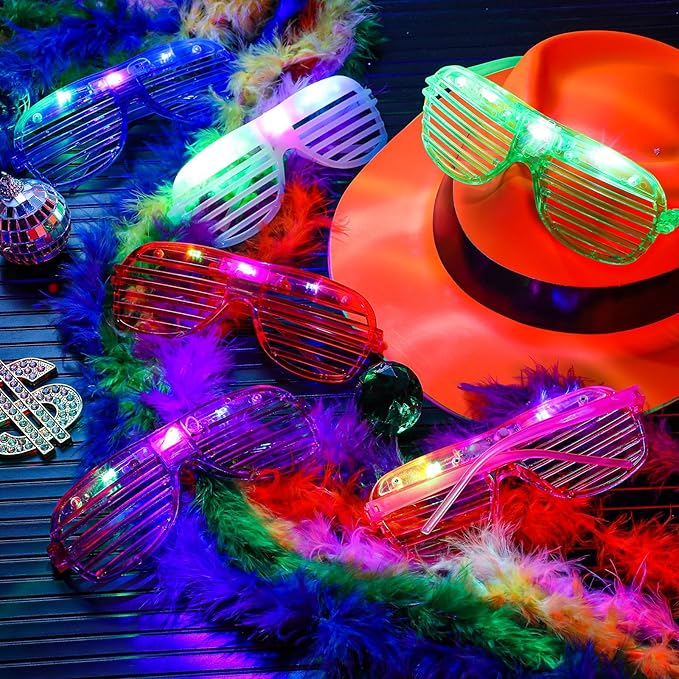 54 Pieces Neon Party Supplies Glow in The Dark Parties Supplies 18 Pcs Neon Gangster Party Hats 18 Pcs Light up Glasses with Colorful Feather Boas for Christmas 80's Raves Carnival Hora Loca Parties