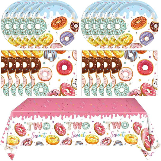 41Pcs Donut Grow Up Party Tableware Set - Sprinkle Paper Plates,Napkins,Table cloth丨Sweet One Birthday,Four Ever&Two Sweet Birthday,Baby Sprinkle Party Decorations Supplies,Serves 20