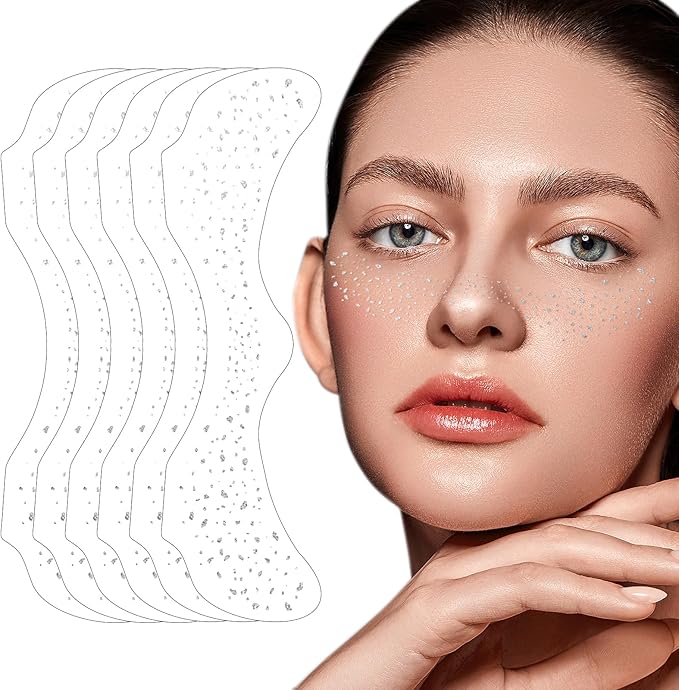 Glitter Freckles - 6PCS Glitter Freckles Face Tattoo, Metallic Silver Makeup Patches, Glow Up Face Glitter for Kids, Sweatproof Face Glitter, Cute Fake Freckles, Waterproof Face Jewels for Women