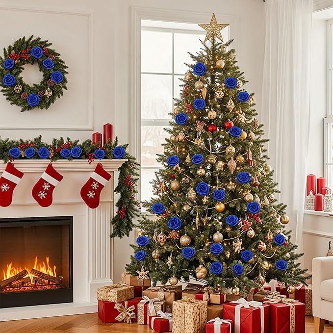 Auihiay 60PCS Fake Blue Roses, Artificial Blue Flowers, Silk Faux Rose with Long Stems for Wedding Centerpieces, Cake, DIY Floral Arrangement, Home Decor, Anniversary, Valentine's Day Decorations