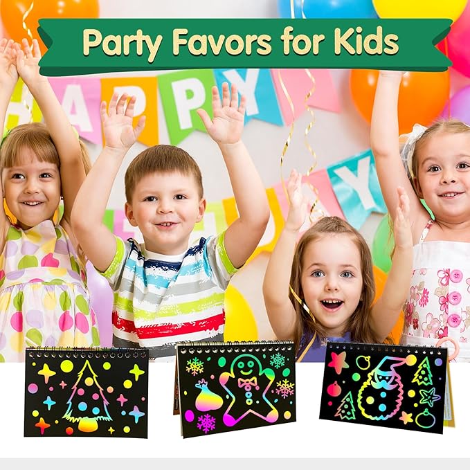 ZMLM Scratch Art Party Favors: 16 Pcs Birthday Gifts Goodie Bags Stuffers Rainbow Scratch Paper Craft Notebooks for Kids 4-8 Classroom Prize Students Back To School Supplies Toy Girls Boys Return Gift