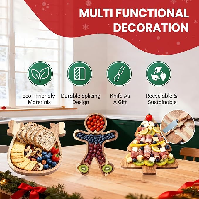 Charcuterie Board Set,Cheese Board for Serving,Gifts for Kitchen & Parties & House Warming,3-Piece Set,Large Size with Forks,Birthday Gift for Women