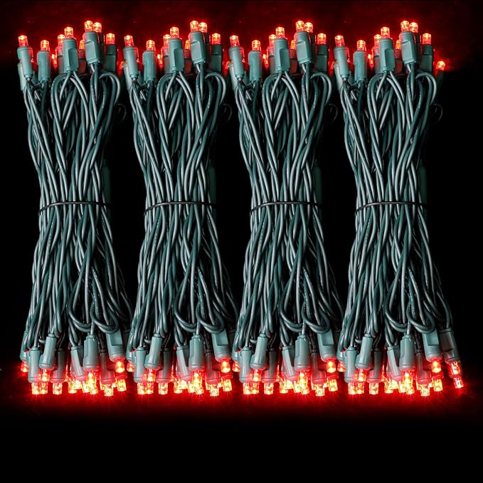LAMPHOME 1200LED (24pk of 50L) String Lights, LED Christmas Lights, 6" SPACING,Green Wire, RED