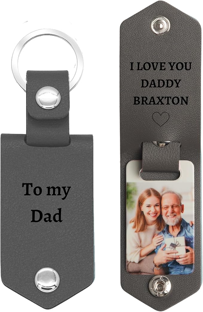 Personalized Photo/Text Leather Keychain for Men Womens Custom Picture Key Chains Memorial Gifts for Family Lover