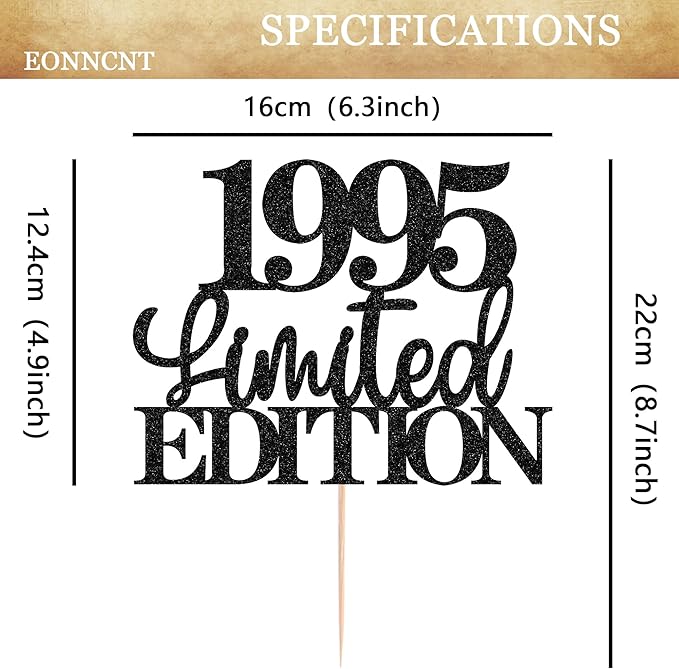 Limited EDITION 1995 Cake Topper - Black Glitter Happy 30th Birthday Party Cake Decoration Supplies, Cheer to 30 Years Cake Bunting Decor for 30th Birthday Party Photo Booth Props