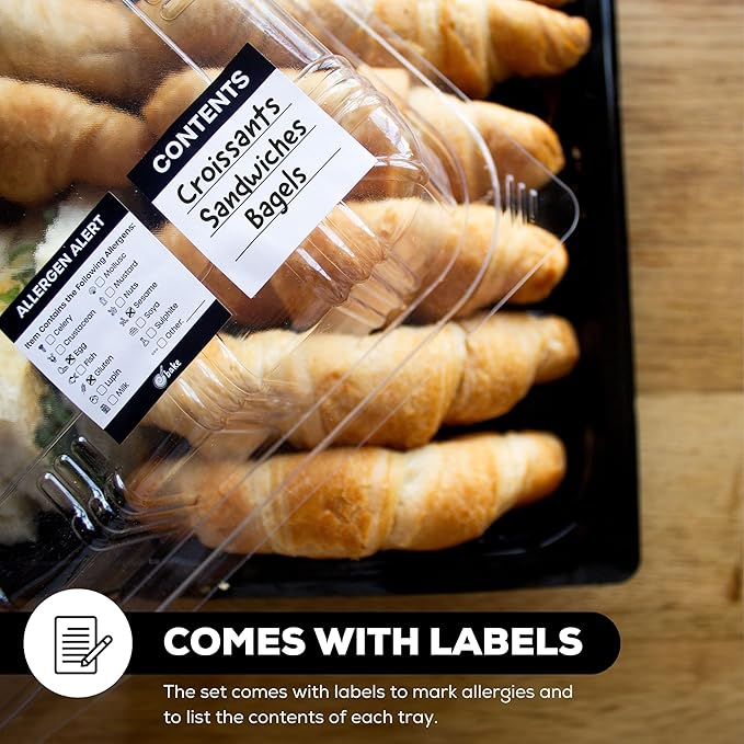 5 Pack Catering Trays with Lids – 17" Serving Tray with Lid, Heavy Duty Recyclable Plastic Party Platters for Catering, Buffet, Picnics & Events – Food Trays with Clear Lid (17.72 x 12.20 x 2.95 inch)