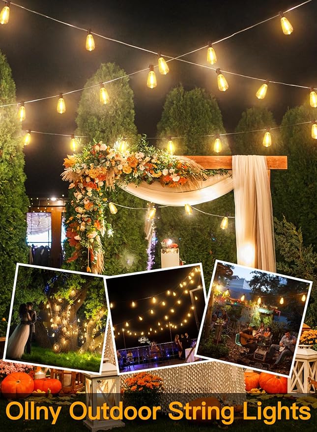 Ollny Outdoor String Lights 160FT, Shatterproof Connectable Patio Lights with 80+4 Spare ST38 Vintage Bulbs, 2200K Warm White Waterproof Outside Hanging Light for Yard Camping Gazebo Porch Balcony