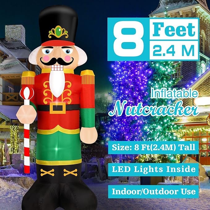 Christmas Inflatable Snowman/Nutcracker/Santa Claus Lighted Blow Up Christmas Yard Decoration with Built in Fan and Anchor Ropes (02-Nutcracker)