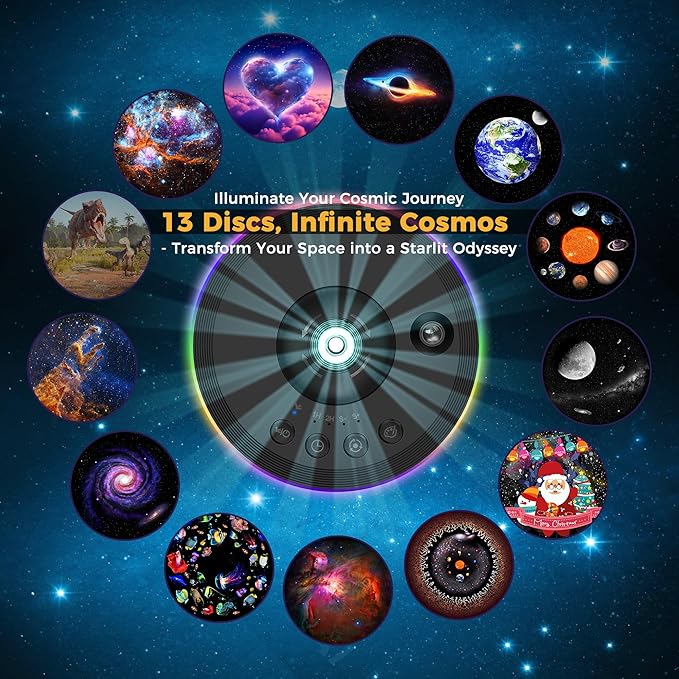 DORESshop Galaxy Projector, 13 in 1 HD Planetarium Galaxy Star Projector Night Light, 360 Rotating Star Projector Light with Adjustable Knob and Timer for Kids, Ceiling, Gifts, Room Decoration