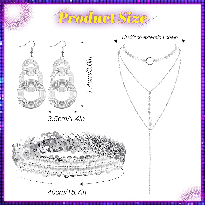 6 Piece 70s Disco Accessories for Woman 1970s Disco Costume Accessory Set for Party Halloween Cosplay