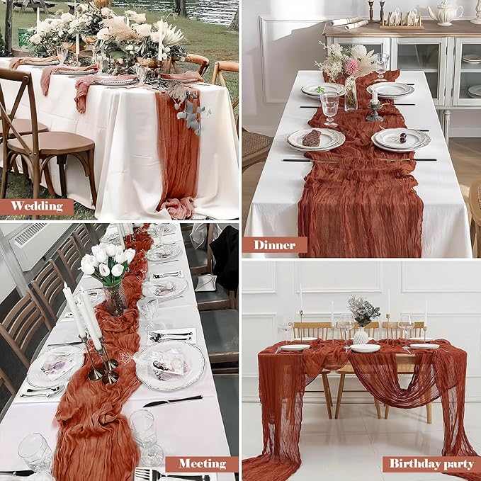 2 Pack 10 Ft Cheesecloth Table Runner Rust Gauze Long Table Runners Boho Gauze Cheese Cloth Table Runner Rustic Sheer Runner for Wedding Party Table Decor ( 35 x 120 Inch )