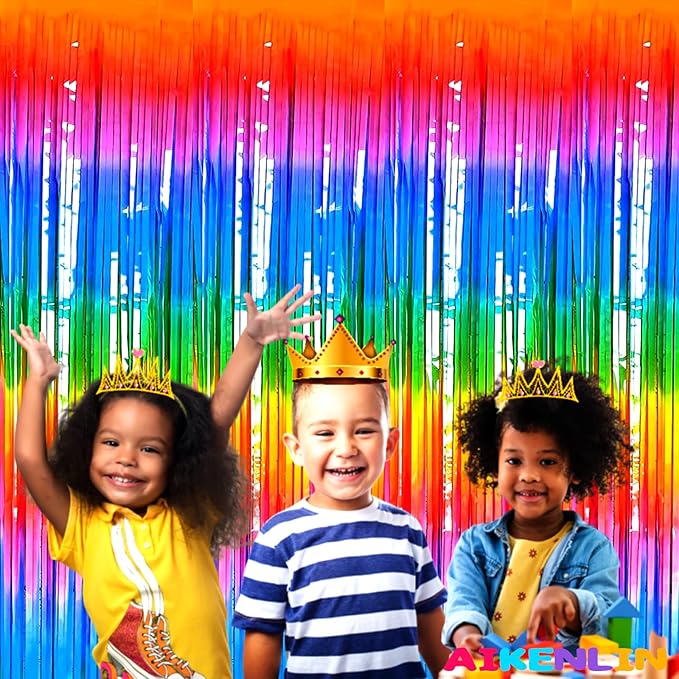 4 Pack Macaron Colorful Foil Fringe Curtain Backdrop, 3.2Ft x 9.8Ft Metallic Tinsel Foil Fringe Streamers Curtains for Party, Photo Booth Prop, Birthday, Wedding, Christmas Party Decoration Supplies