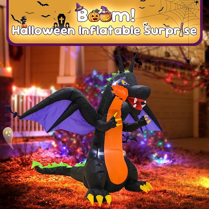 4FT Purple Dinosaur Halloween Inflatable Decor Helloween Blow Up with LED Lights Indoor Outdoor Holiday Party Yard Graden Decoration