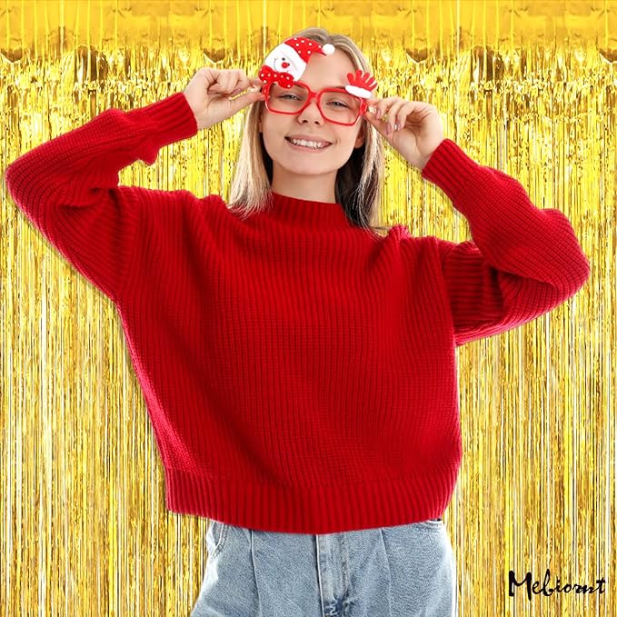 4 Pack Gold Fringe Curtain Backdrop, 3.2Ft x 9.8Ft Metallic Tinsel Foil Fringe Streamers Background for Photo Booth Birthday Wedding Baby Shower Carnival Easter Mother’s Day Party Decorations