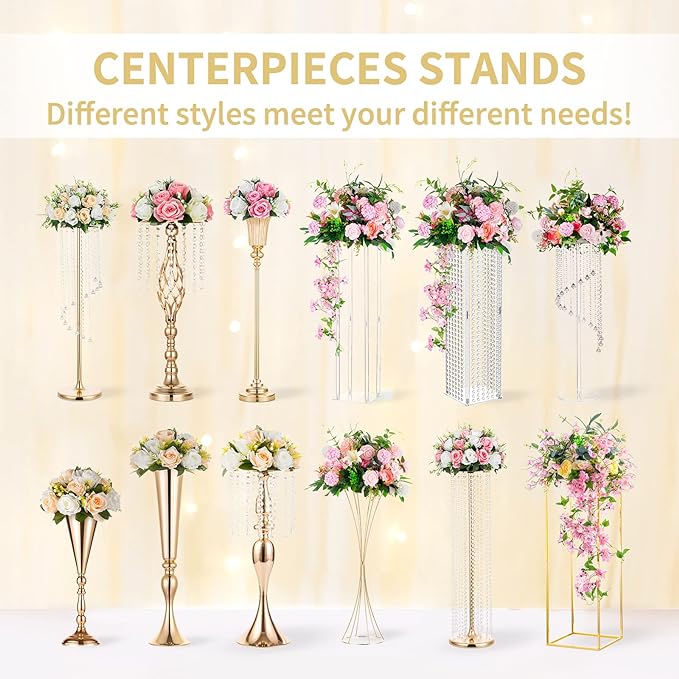 NUPTIO Pcs of 10 Fake Flower Ball Arrangement Bouquet,15 Heads Plastic Roses with Base, Suitable for Our Store's Wedding Centerpiece Flower Balls for Centerpieces Home Décor (Pink Champagne & White)