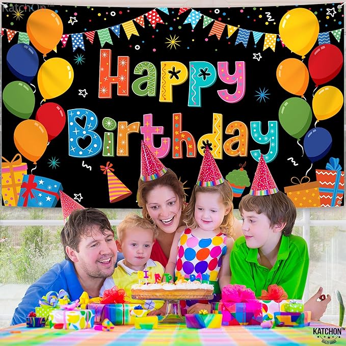KatchOn, Rainbow Happy Birthday Banner- Xtralarge 72x44 Inch | Rainbow Party Decorations for Girls | Colorful Happy Bday Sign for Happy Birthday Decorations | Birthday Party Decoration for Kids