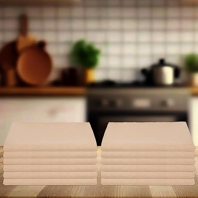 Dinner Cloth Napkins Set of 12, Premium Soft Cotton 18x18 Inches, Highly Absorbent, Hotel Quality Reusable & Washable Dinner Napkins with Mitered Corner Napkins for Home & Weddings - Taupe