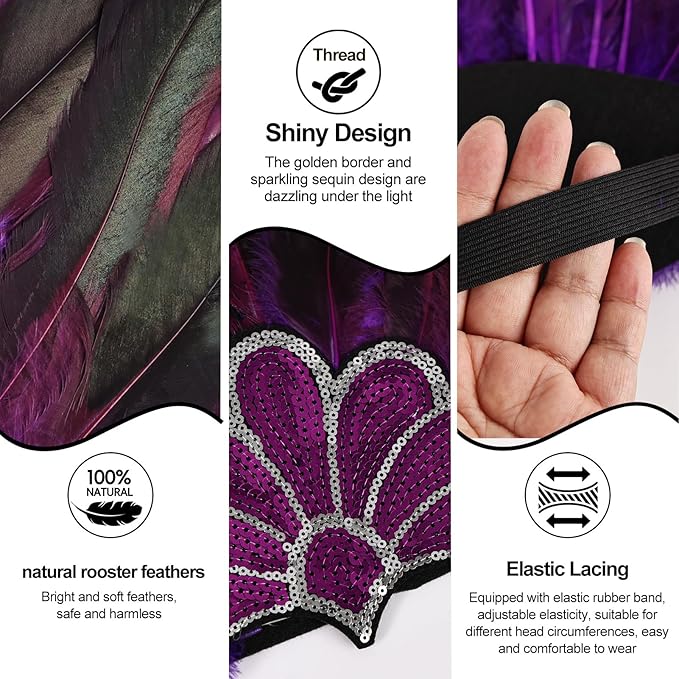 Women's Carnival Feather Headpieces Sequin Headdress for Wedding Masquerade Party Cosplay Feather Headbands