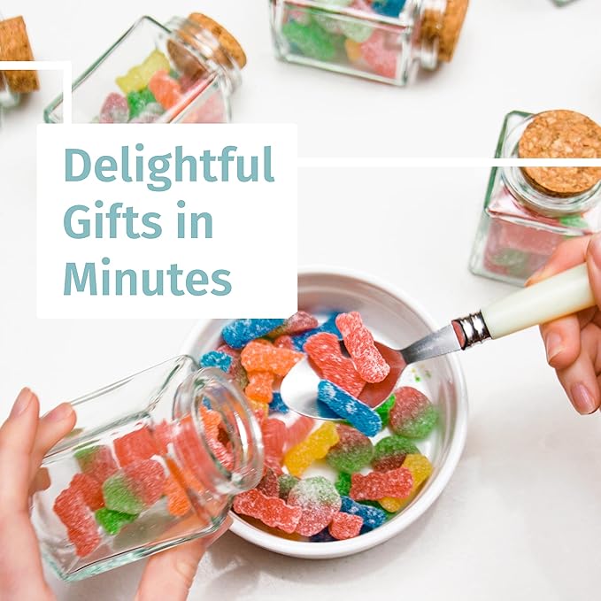 Otis Classic Square Glass Jars with Lids - Set of 12 Mini Glass Jars with Corks for Wedding & Party Favors, DIY Crafts, Potions, Spices & Candy, 3.4 oz