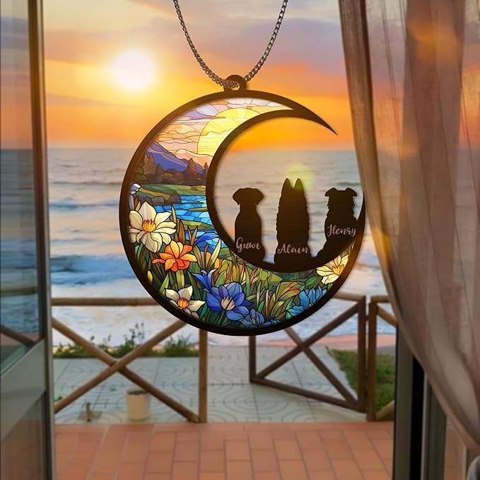 Dog Memorial Suncatcher Personalized Name Shapes Pet Ornament Window Car Hanging Sympathy Gift for Loss of Pet Bereavement Keepsake Remembrance Gifts for Dog Lovers Outdoor Decor