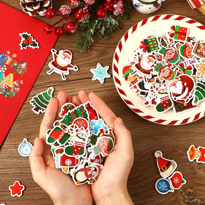 JULBEAR 300 Pcs Christmas Foam Sticker, Self Adhesive Puffy Scrapbook Stickers for Christmas Party Favors DIY Crafts Winter Holiday Decorations