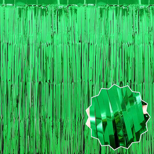 3 Pack Green Foil Fringe Curtains Backdrop, 3.28 x 6.6 Ft Metallic Streamers Tinsel Curtains Background for Photo Booth, Birthday, Halloween, Christmas, Thanksgiving, New Year Party Decorations