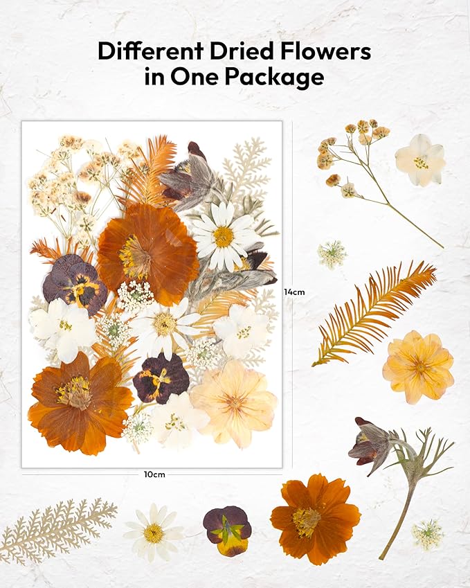 Dried Flowers, Resiners 100Pcs Pressed Flowers for Craft Real Natural Dried Flowers Dry Leaves Kit for DIY Making Crafts Resin Soap Candle Scrapbook Supplies Jewelry Making