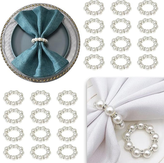 100 Pcs White Disposable Napkin Rings,Imitation Pearl Ring Napkin Holder Delicate White Beaded Serviette Buckles for Wedding Party Dinner Table Decor and Daily Use（100 pcs）