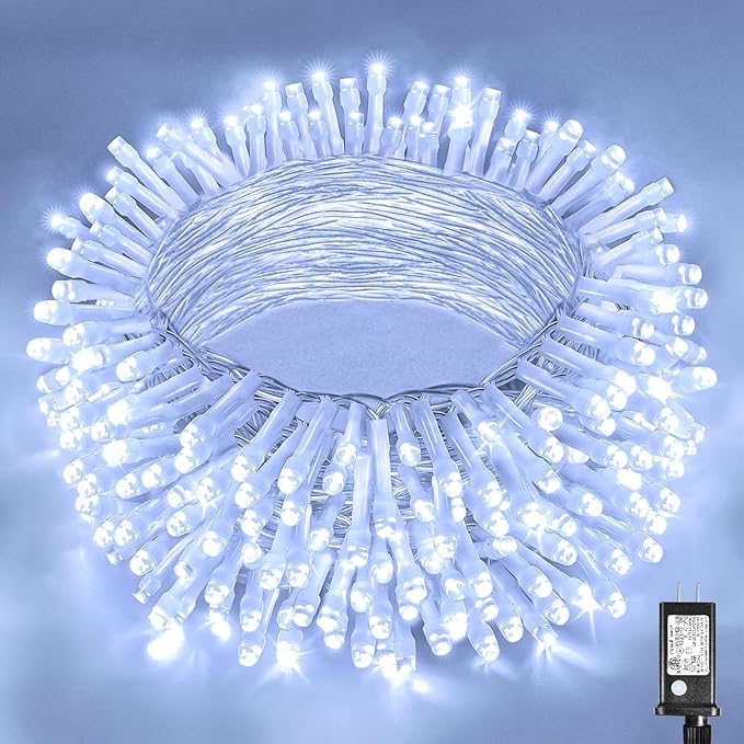 100ft White Christmas Lights Outdoor 300 LED String Lights Indoor Clear Wire Waterproof, 8 Modes Connectable Twinkle Fairy String Lights Plug in for Outside Room Bedroom Party Wedding Decorations