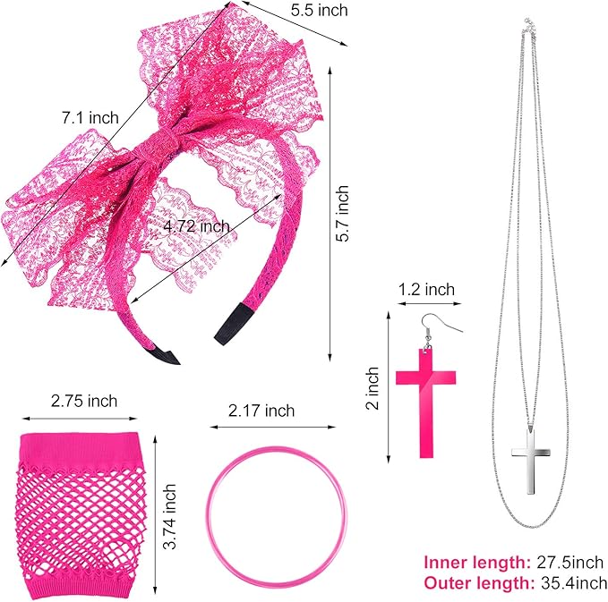 Blulu 80s Accessories for Women Dress Costume Lace Headband Earrings Fishnet Gloves Necklace Bracelet