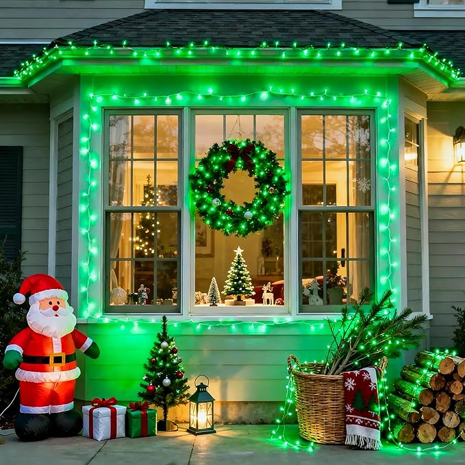 JMEXSUSS Connectable 100 LED Green Christmas Lights, 8 Modes Plug-in Green Lights Indoor, 33ft Clear Wire Grinch Twinkle String Light Outdoor for Grinch Christmas Tree Xmas Decor