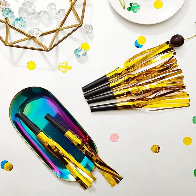 200 Pcs Party Blowers Noise Makers Horns Blowout Clappers Noisemakers for Halloween Christmas Birthday Sporting New Year's Eve Party Supplies 2026(Black Gold)