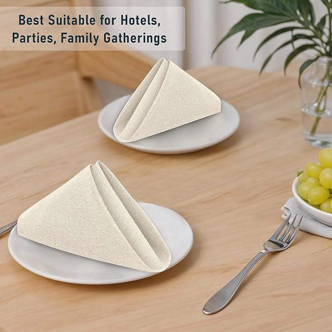 Ruvanti Cloth Napkins Set of 12, 18x18 Reusable Napkins Cloth Washable, Soft & Durable Table Napkin, Poly Cotton Fabric Dinner Napkins for Parties, Christmas, Thanksgiving, Weddings - Antique White