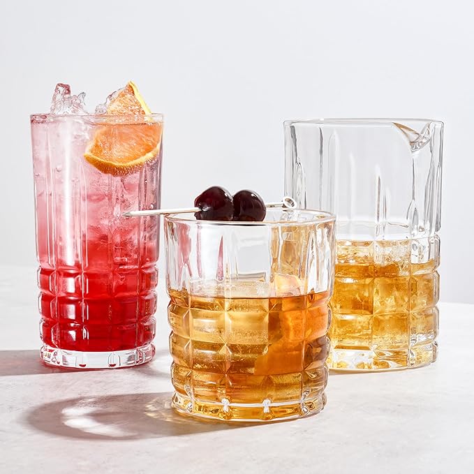 Viski Highland Mixing Glass - 18 Ounces, Crystal, Square-Cut Crystal Barware, Cocktail Accessories, Home Bar Supplies