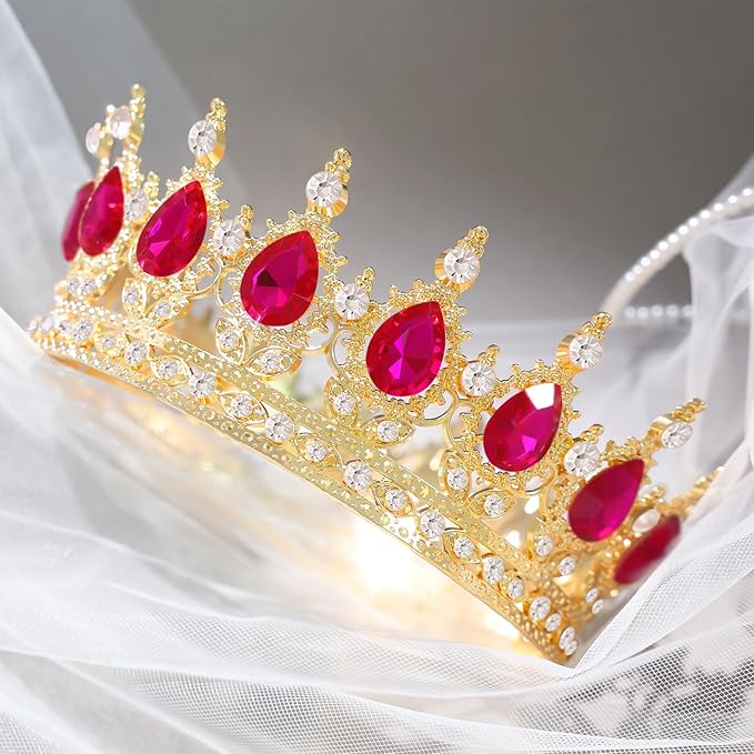 Hot Pink Crown for Women Crystal Tiara and Queen Crown for Girl Wedding Headband for Bride Hair Accessories for Costume Birthday Party Cake Decoration Prom