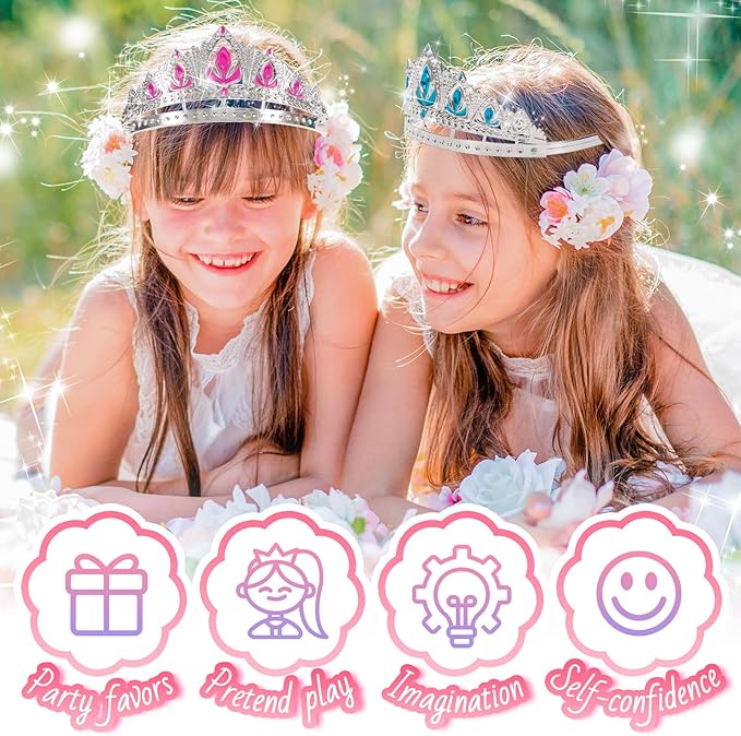Princess Crown Party Favors, 16Pcs Princess Dress Up Tiaras for Birthday Girl Cosplay Accessories, Princess Pretend Play Jewelry Party Supplies