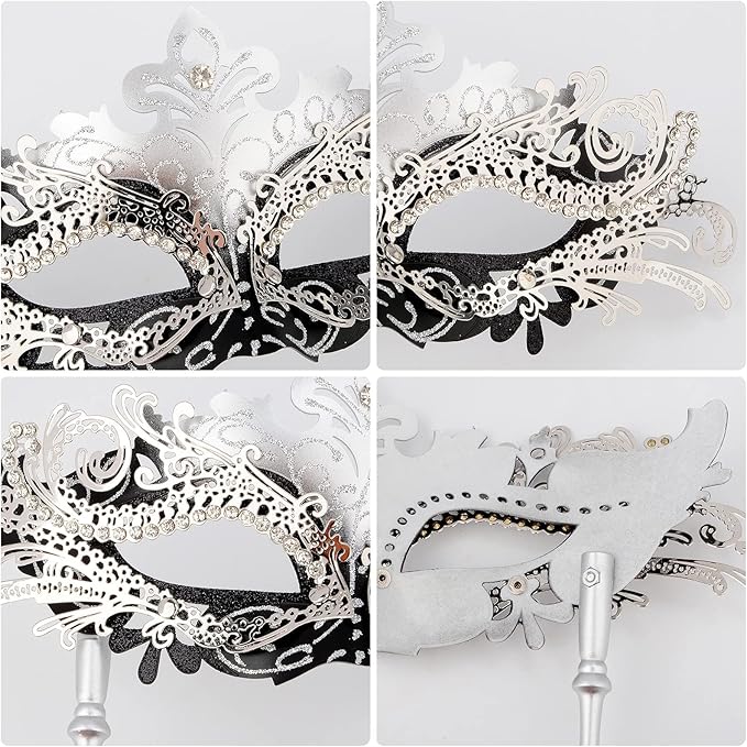 Hoshin Masquerade Mask for Couple, Mardi Gras Deecorations Venetian Masks with Stick for Womens