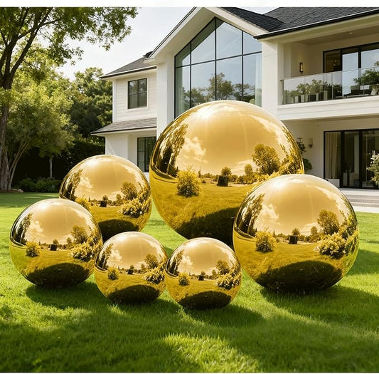 Gold 6PCS Inflatable Mirror Ball,Reusable PVC Mirror Balls Large Event Decoration Hanging&Standing Disco Ball with Electric Pump For Event,Wedding,Party Decor(Gold, 6Pcs+Pump)
