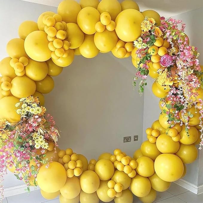Yellow Balloons, 113Pcs Different Sizes Yellow Balloon Garland Arch Kit 18/12/10/5 Inch, Lemon Yellow Matte Latex Helium Party Balloons Garland for Birthday Sunflower Honey Bee Baby Shower Decorations