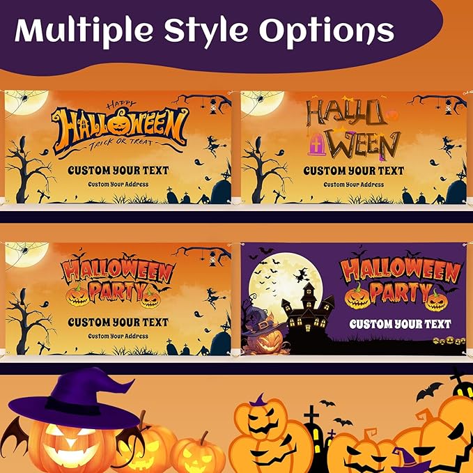 Custom Halloween Banner, Personalized Sign Banner for Outside Indoor, Custom Banner Backdrop Decorations for Wall Halloween Party