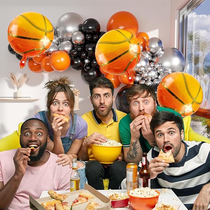 Basketball Balloon Arch kit Black Orange Metallic Silver Balloons Garland Arch Sports Themed Party Balloon Basketballs Party Decoration for Sport Theme Party all Star Space Jam Birthday Decor