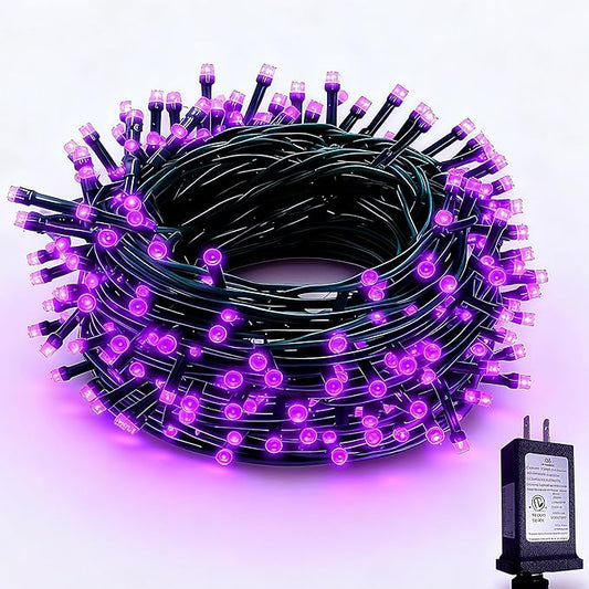 RPGT Christmas Light 1000 LEDs 336ft Green Cable Wire Fairy String Tree Twinkle Lights IP44 Waterproof 12 Modes for Christmas Party, Halloween, Outdoor, Garden, Wedding, Home Decoration (Purple)