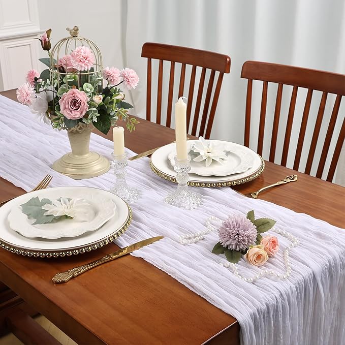 12 Pack White Cheesecloth Table Runner 10FT Boho Cheese Cloths Gauze Fabric Table Runners 120 Inch Rustic Sheer for Wedding Birthday Party Baby Shower Centerpiece Home Decorations